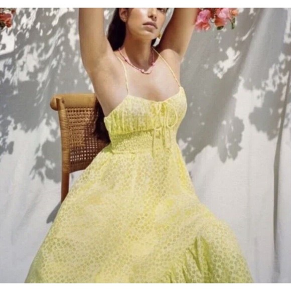 Urban Outfitters Dresses & Skirts - New Urban Outfitters Women Reina Semi-Sheer  Preppy Yellow Midi Dress Size Small
